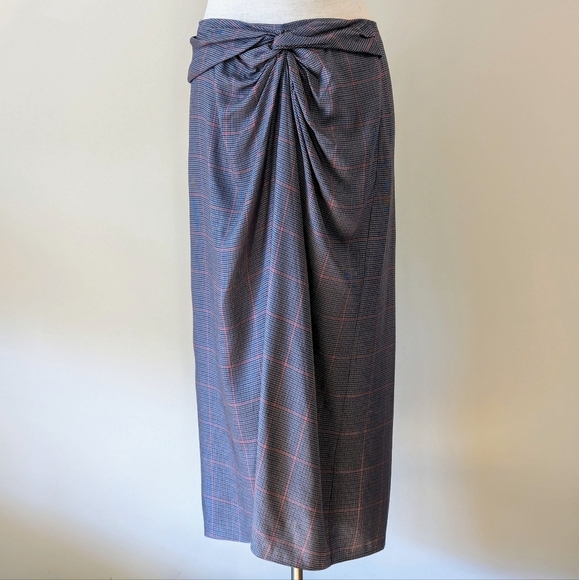 rag & bone Midi Skirt Amber Plaid Gathered Twist Waist Slit Grey Multi 6 NWT - Picture 11 of 13